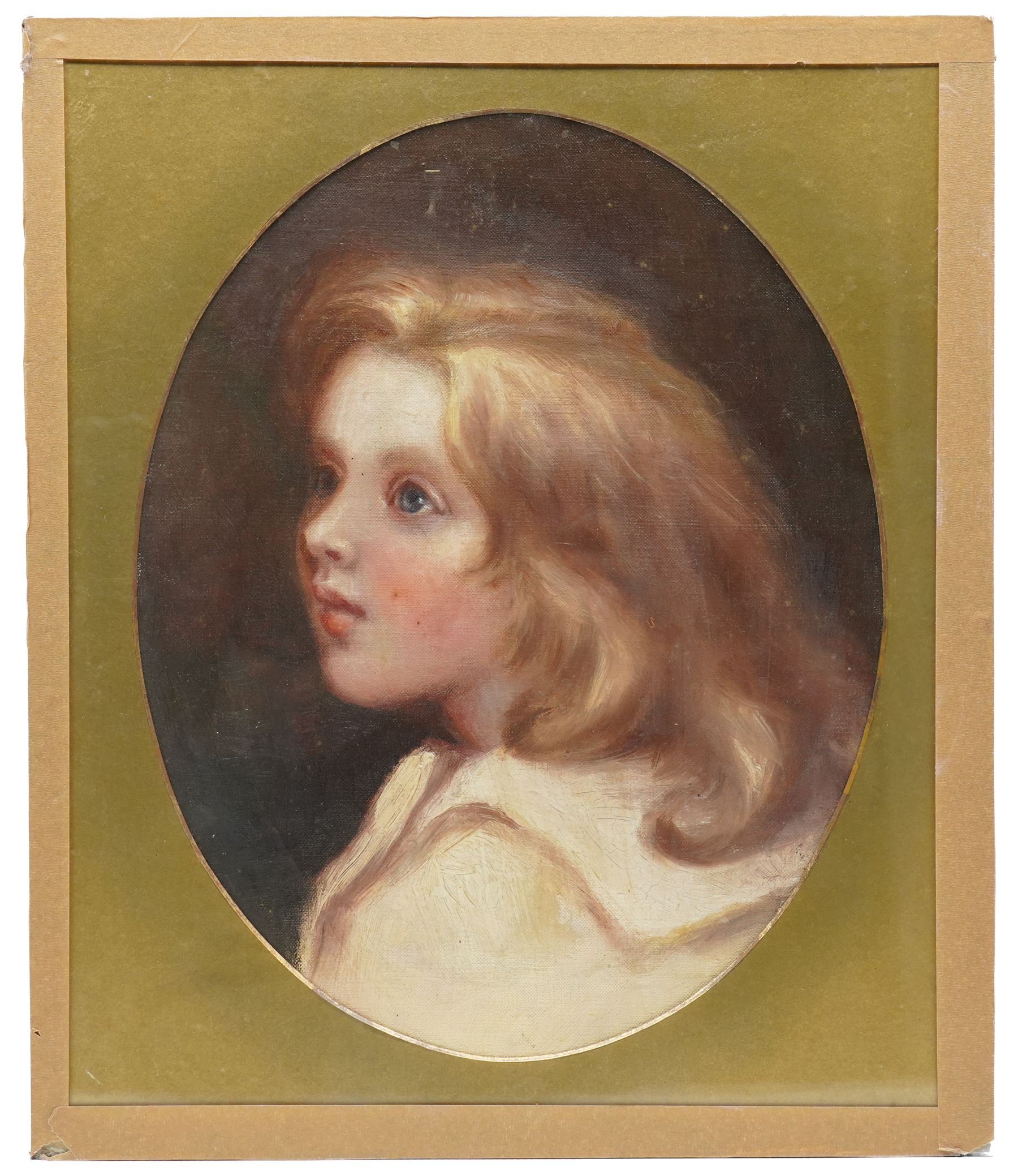 Manner of Sir Thomas Lawrence (British 1769-1830): Portrait of a Fair-Haired Child, oil on canvas laid on to board unsigned, possibly inscribed 'Cheltenham' on partial label verso 38cm x 30cm