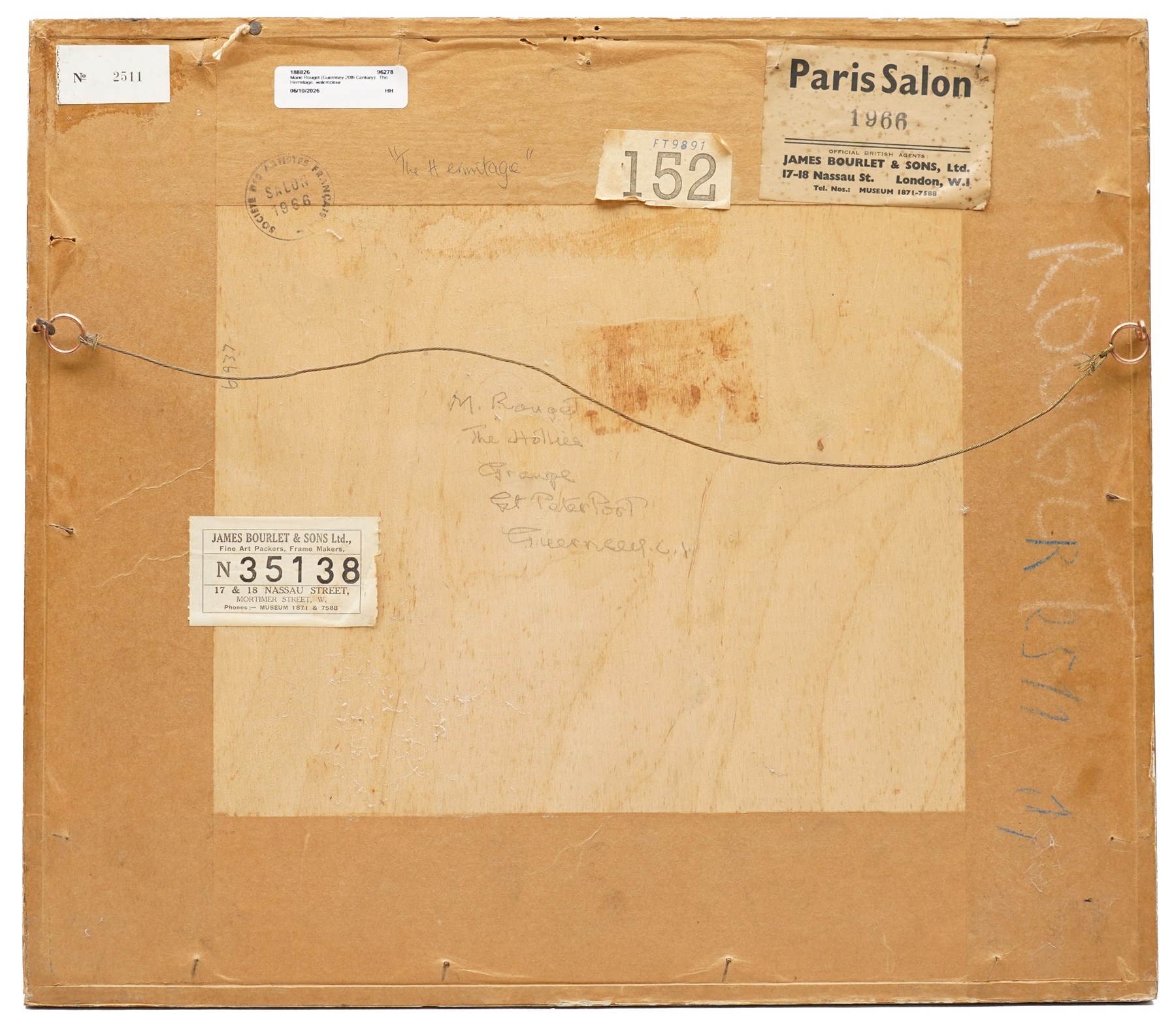 Marie Rouget (Guernsey 20th Century): The Hermitage, watercolour and pencil signed, titled verso 22cm x 30cm
Provenance: exh. Société des Artistes Français - Salon 1966, label and stamp verso