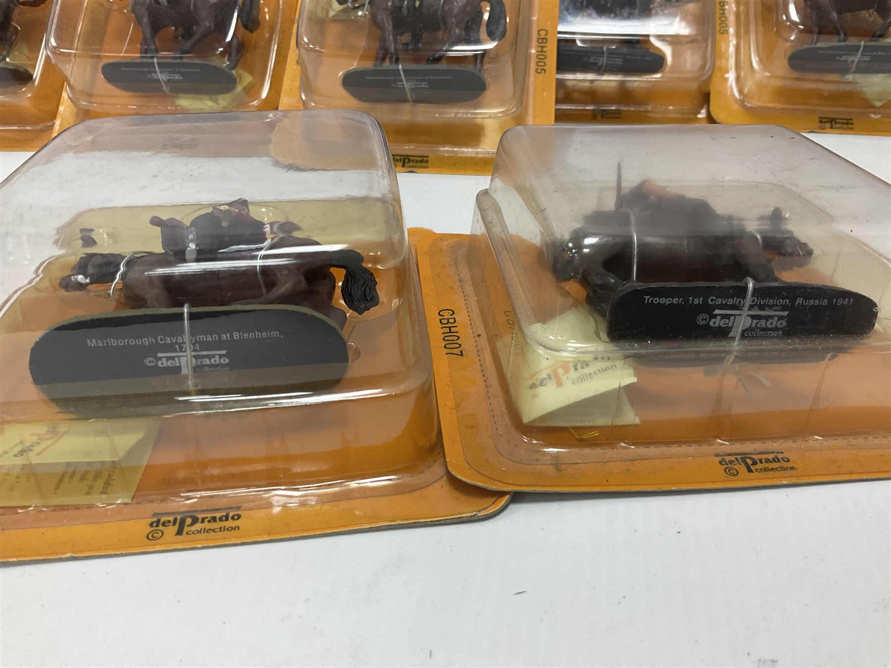 Nineteen Del Prado metal soldiers and one Cannon Barrel from periodical issues for Battle of Blenheim, Crimea, American Civil War etc; all in unopened blister packs, some duplicates