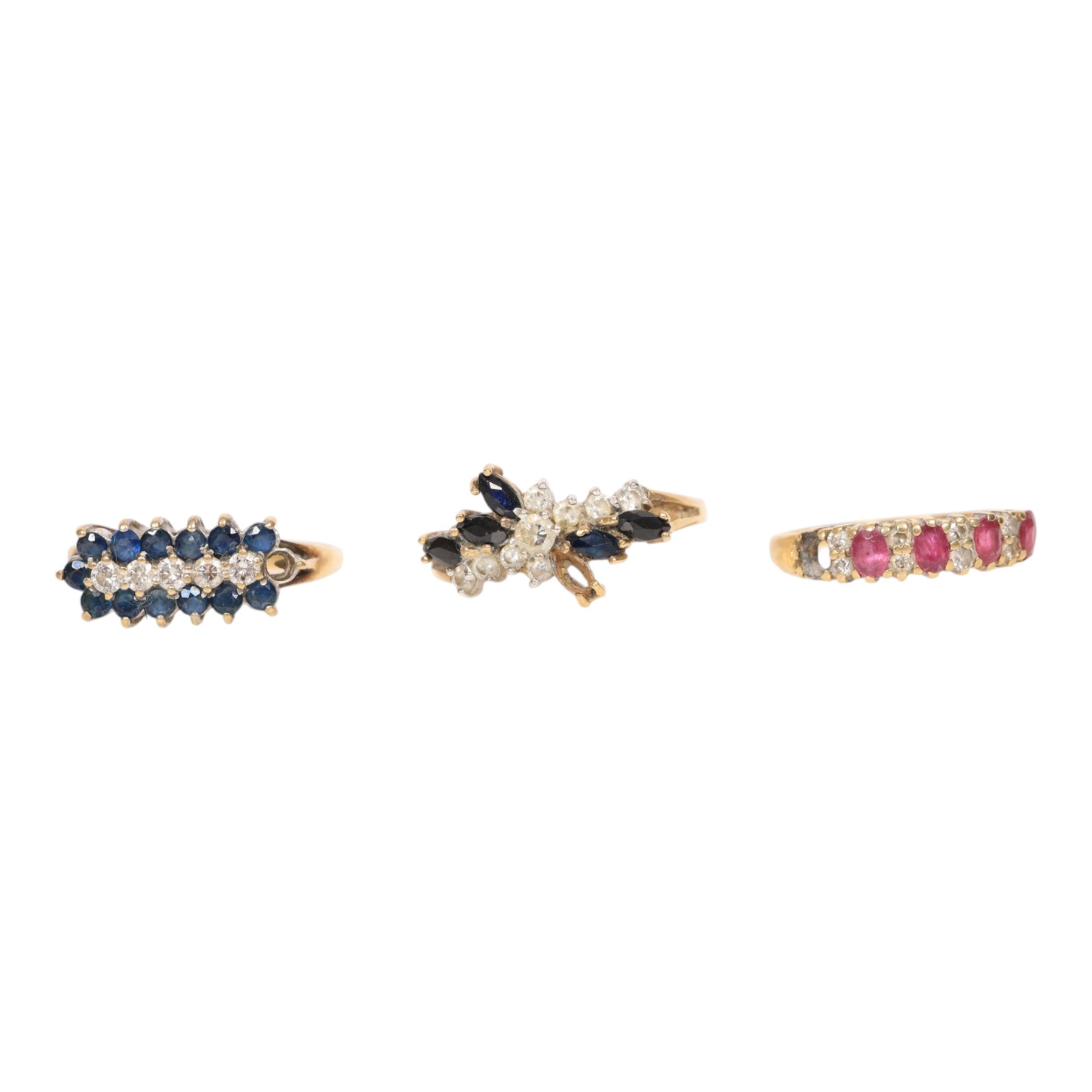 Three 9ct gold stone set rings, all hallmarked