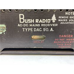 1950s Bush Type DAC 90A valve radio in brown Bakelite case, W29cm D19cm H22cm, two mid-century Ekco radios in Bakelite cases comprising Model U.195 and U.245, and further Pye Bakelite cased radio