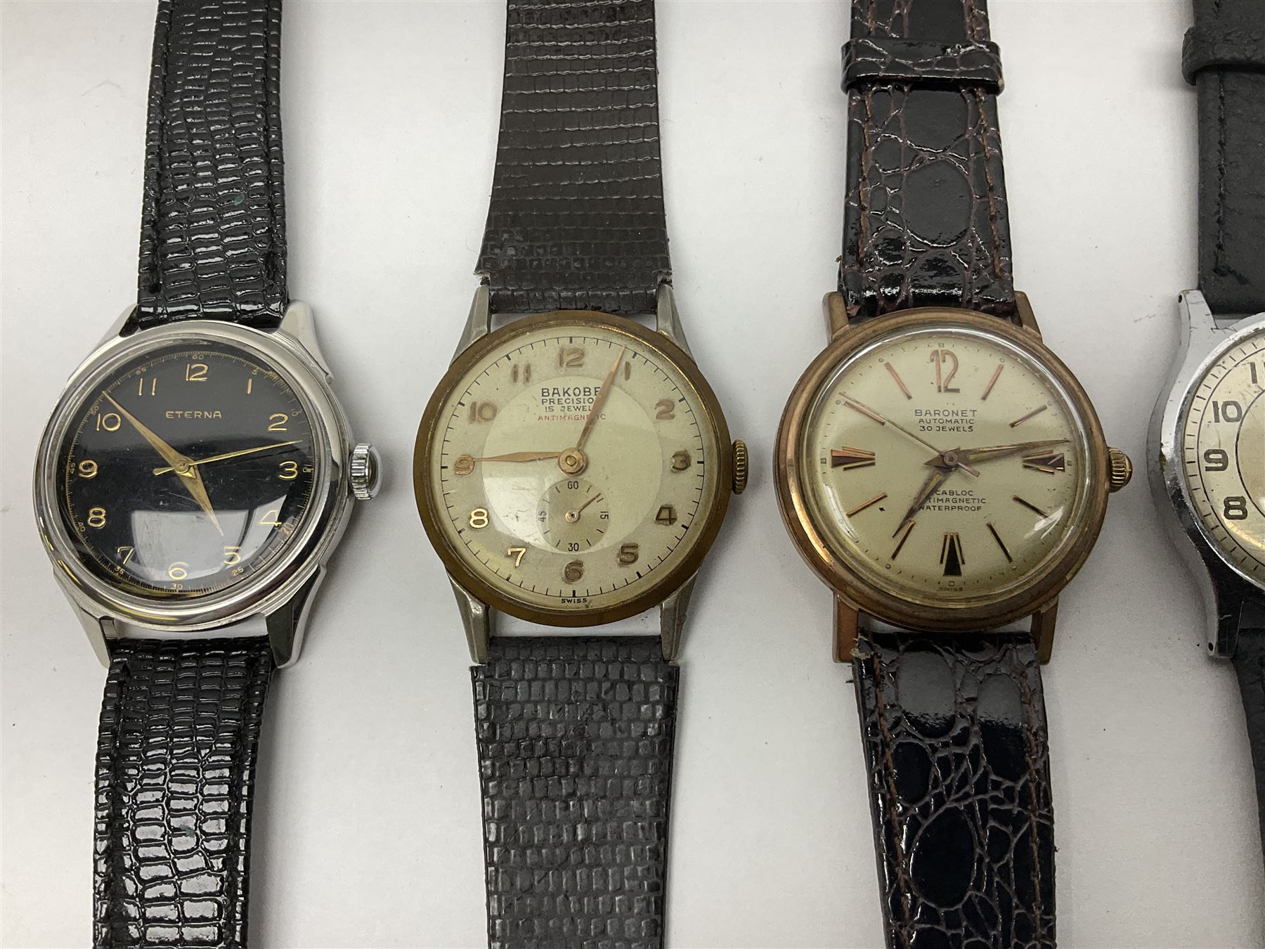 Two automatic wristwatches including Gerrard and Baronet and six manual wind wristwatches including Medana Tissot Seastar-Seven, Roamer, Eterna, Bakobe and Eastend Watch (8)