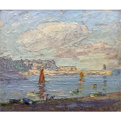 John William Howey (Staithes Group 1873-1938): 'Evening - Hartlepool Harbour', oil on panel signed, titled verso 24cm x 29cm 
Provenance: private collection, purchased T B & R Jordan Fine Art Specialists, Stockton on Tees; the Jordans were responsible for dispersing the estate of Robert Leslie Howey (1900-1981), the artist's son. A fine example of English Impressionism, exemplifying the Staithes Group's French influence.