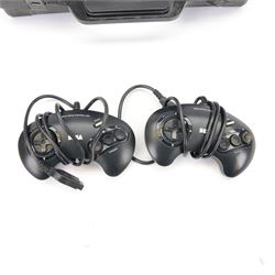 16-Bit Sega Mega Drive console with two controllers and four games, comprising Fifa 96, Sonic The Hedgehog 2, Sonic The Hedgehog Pinball and World Cup USA 94, contained within fitted plastic carrycase with instruction manual and cheats book