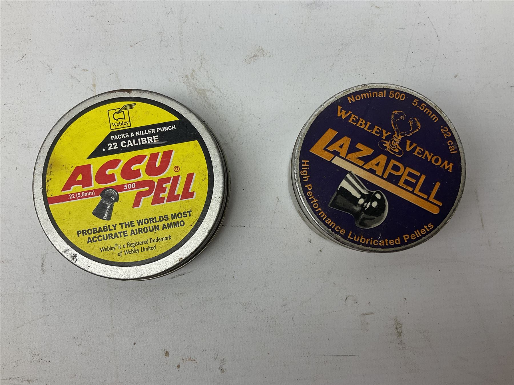 Webley Premier .22 air pistol with over lever action No.902 L24cm; and quantity of .22 pellets in two tins