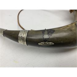 Silver-plate mounted hunting horn, made for the Yorkshire Foresters, L37cm