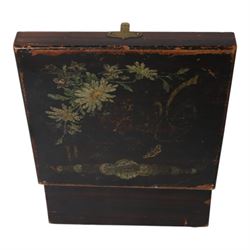 German late 19th century Polyphon, in a mahogany finished case with floral decoration to cover, serial no. 17707, with thirteen discs, H12.5cm, W20cm