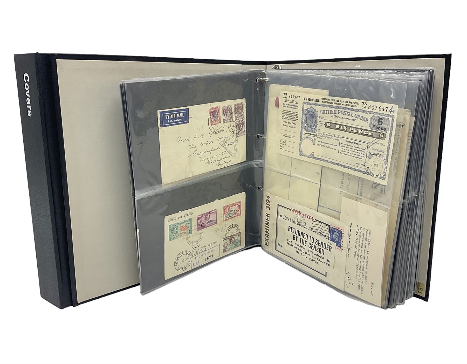 Postal history including air mail, telegrams, covers with 'Privy Purse Buckingham Palace' stamp, first day covers etc, housed in two ring binder folders