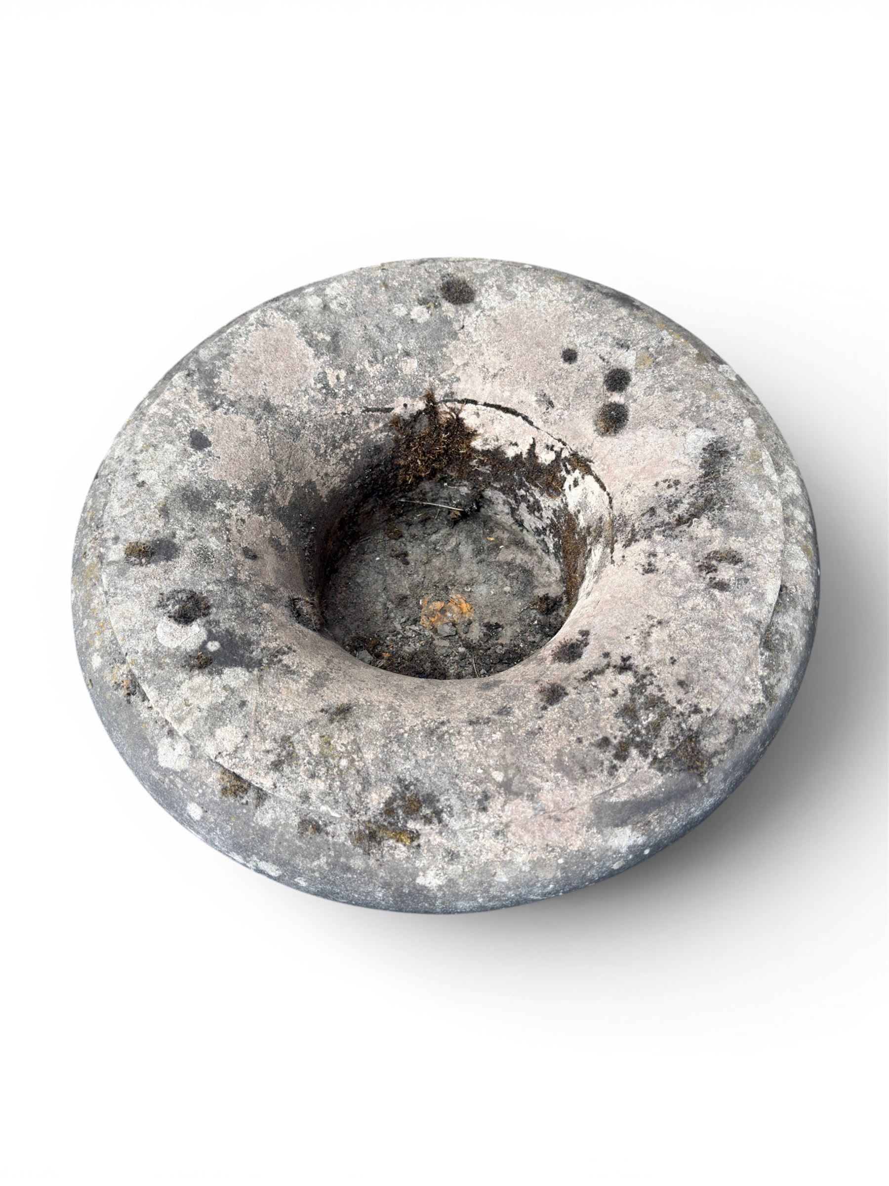 Carved sandstone garden urn, gadrooned campana form