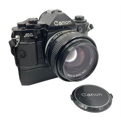 Canon A1 camera body, serial no 884847 with 'Canon FD 55mm 1;1.2 s.s.c' lens serial no 115005