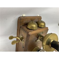 Edwardian wall mounted brass and mahogany GPO telephone, model No 1 C25 235,  the rotary dial affixed with Hull label, H25cm