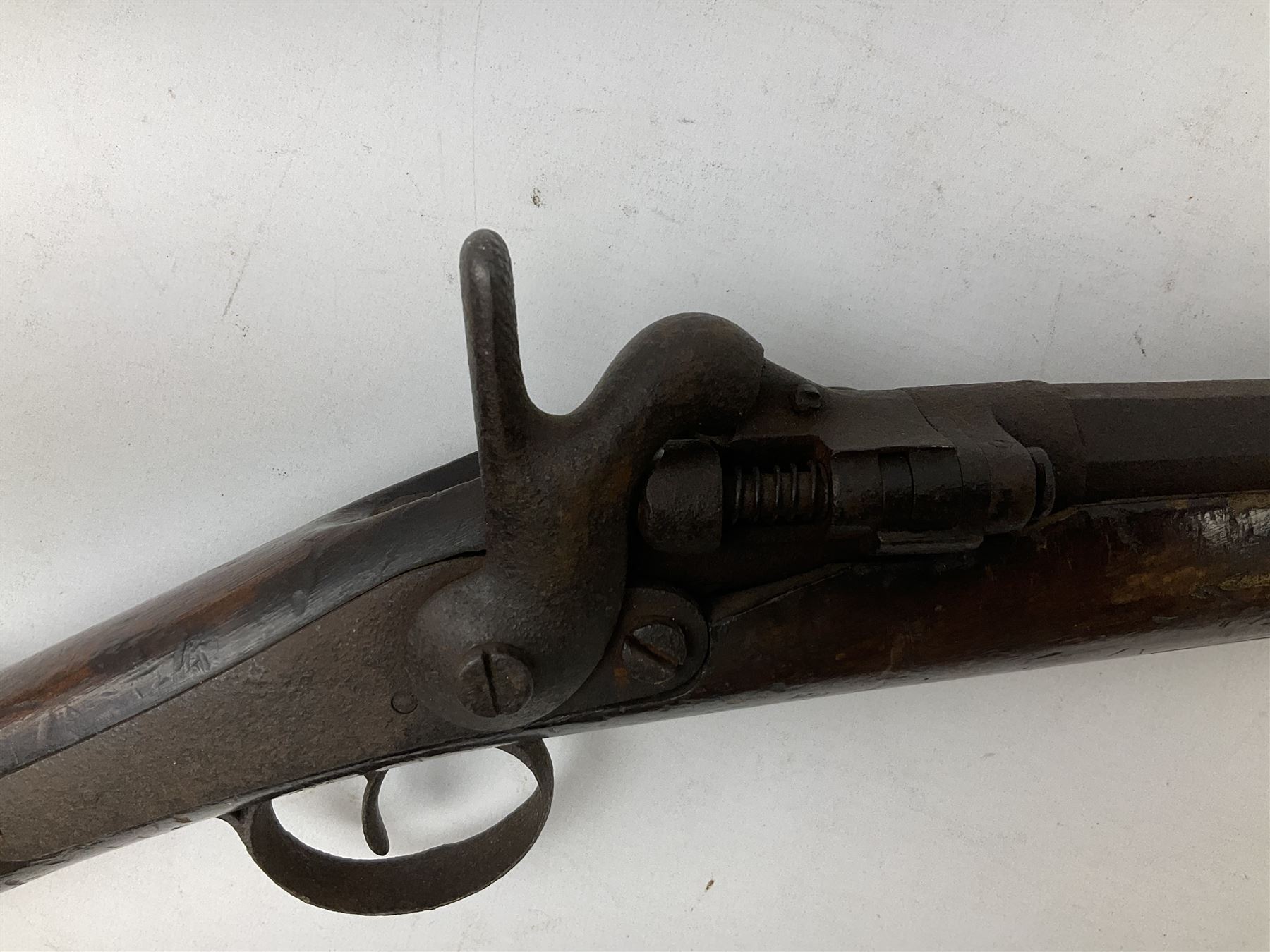 19th century 12-bore single barrel shotgun with Krnka/Werndl type action (converted from a percussion action rifle) with 77cm barrel, L122cm overall RFD ONLY