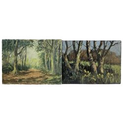 William Burns (British 1923-2010): 'Daffodils in Spring' and 'A Path in the Woods', pair oils on board signed, titled verso 26cm x 35cm (2) (unframed)
Provenance: direct from the family of the artist
