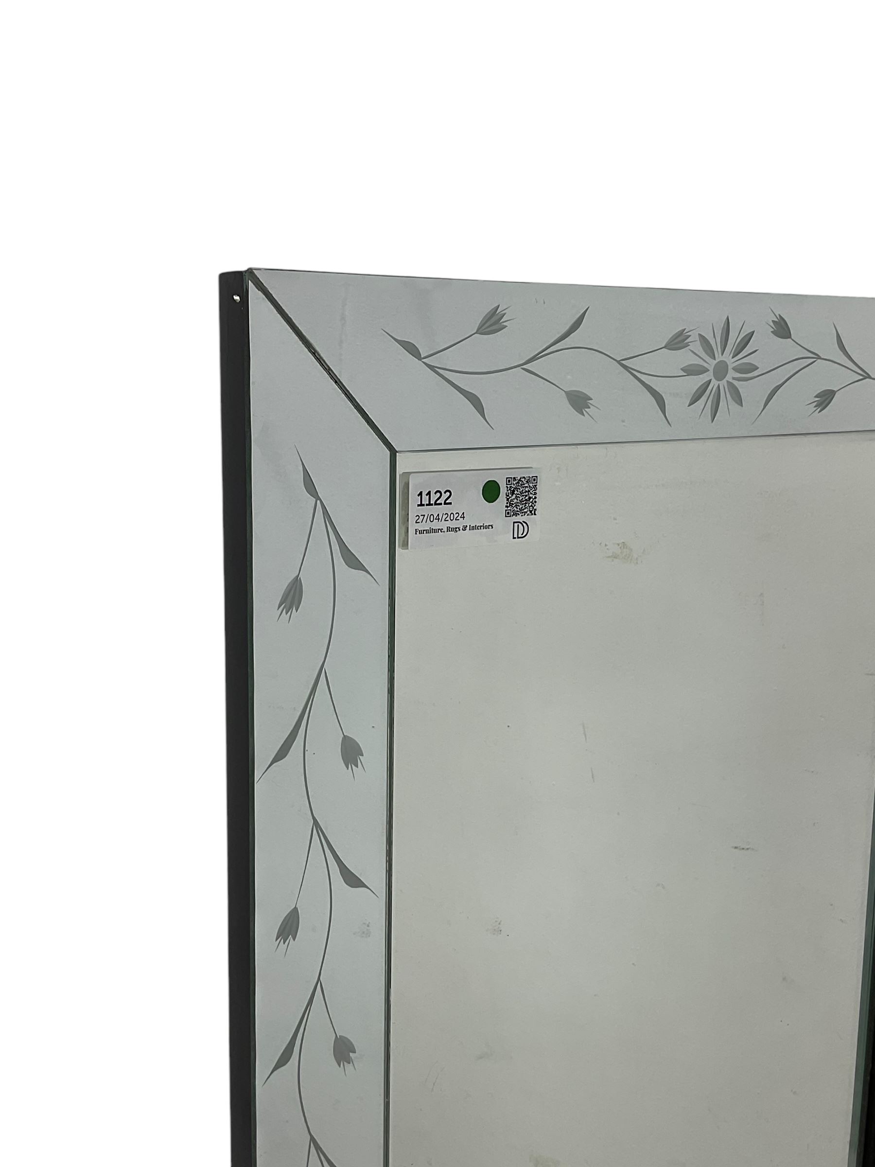 Laura Ashley - rectangular bevelled frameless mirror, decorated with trailing foliage and flower heads