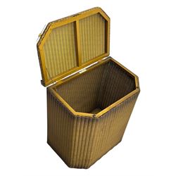 Lloyd Loom - mid-20th century 'Lusty' wicker laundry basket, hexagonal form with gilt painted finish, hinged top with glass insert