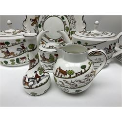 Wedgwood Hunting Scenes dinner and tea service for ten, to include dinner plates, side plates, dessert plates, cups and saucers, mugs, two large teapots, two milk jugs, etc, together with matching items by coalport and Staffordshire (94)