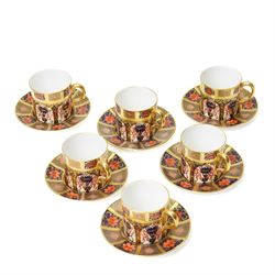 Set of six Royal Crown Derby Imari coffee cans and saucers, pattern 1128 