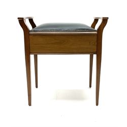 20th century walnut piano stool with hinged  upholstered seat