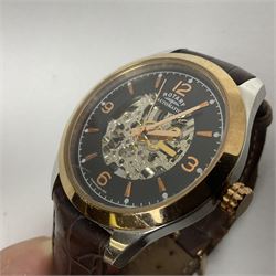 Gentleman's Rotary automatic wristwatch with skeleton movement, on Rotary brown leather strap