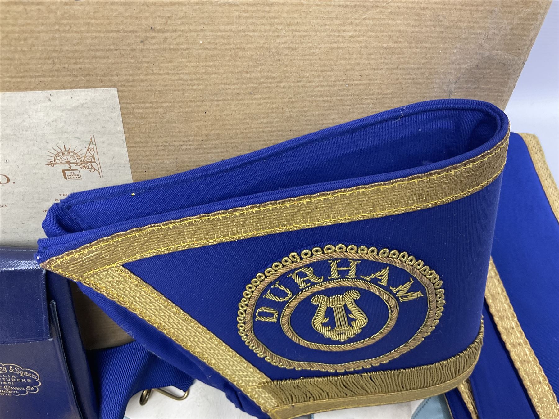 Masonic regalia, including silver gilt St Nicholas Lodge jewel, hallmarked, a plated Royal Masonic Institution for Girls jewel, sash and kid leather apron etc