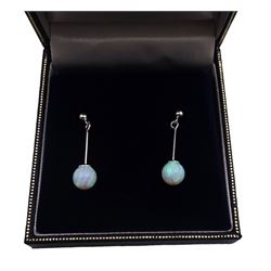 Pair of silver opal pendant stud earrings, stamped 925