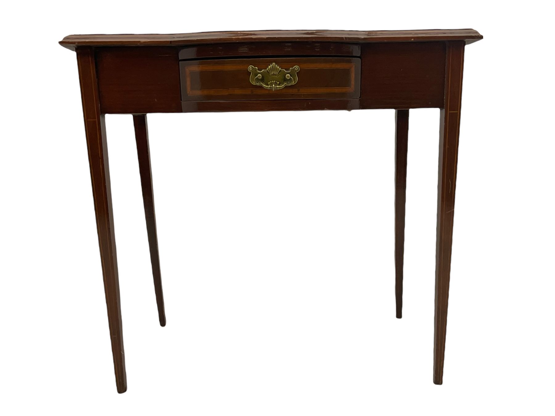 Edwardian mahogany plant stand, mahogany plant stand, two smokers stands, mahogany centre table, side table with drawer, hardwood folding chair, Edwardian mirror glazed corner cabinet and an occasional table (9)