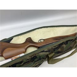 Air Arms Model S410F Classic .177 multi-shot compressed air rifle with bolt action, underside pressure gauge, chequered pistol grip, moderator and Hawke Sport HD 3-9x50 scope L112cm; in Anglo Arms camouflage sleeve with spares, tool kit, magazine and instruction manual