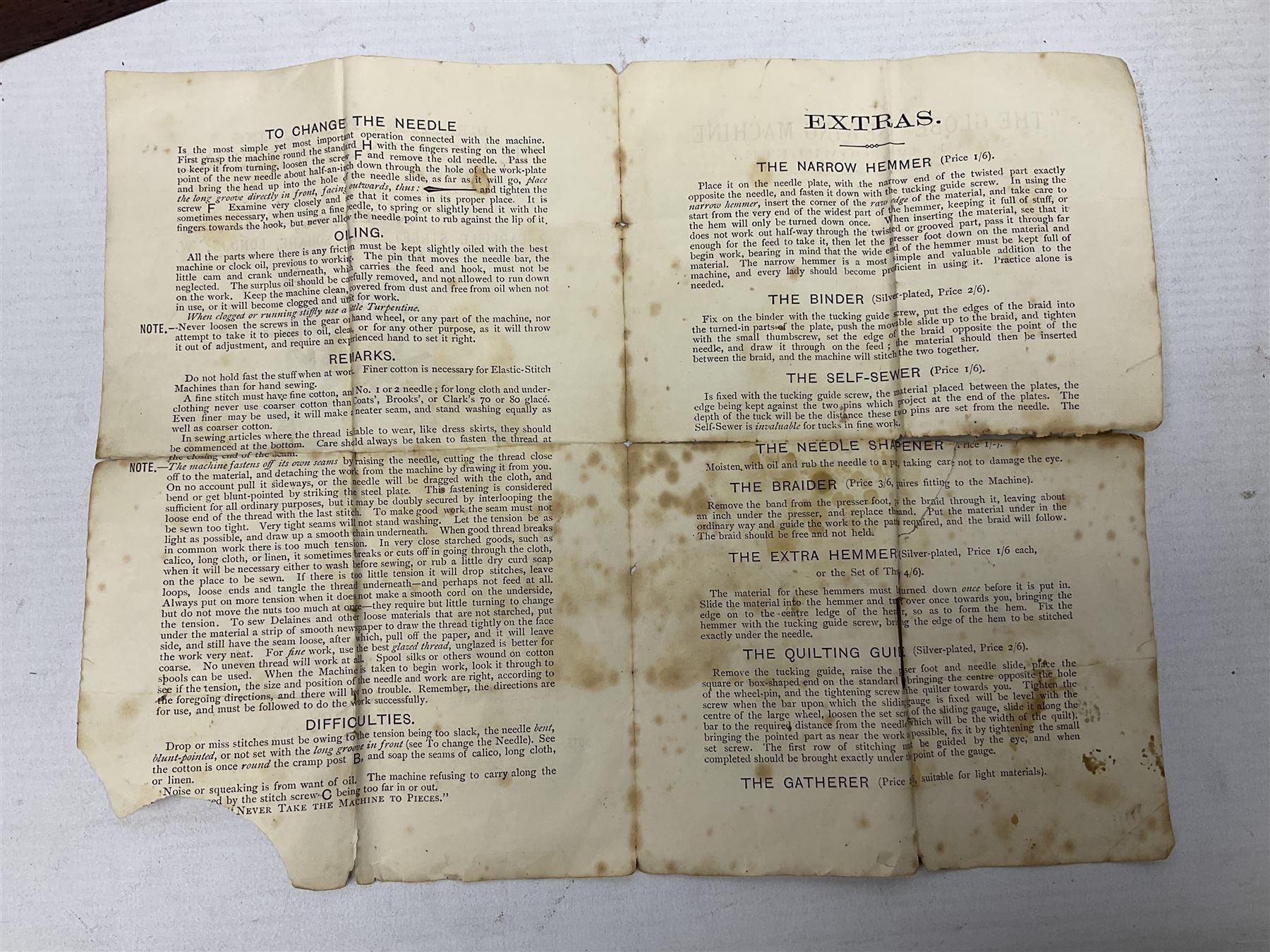 James G Weir 'The Globe' hand-cranked sewing machine, circa 1872, in black finish with gilt and flower painted decoration, the bed stamped Ja's G. Weir, 2 Carlisle Street, Soho Sq., London, with walnut locking carrying case and original manual, boxed H25cm 
