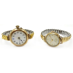 Avia 9ct gold wristwatch and an early 20th century 9ct rose gold wristwatch  both hallmarked and on expanding bracelets