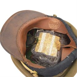 Bates service cap with hand written poem inside, together with Officer's Sam Browne brown leather belt, pistol holder and sword frog
