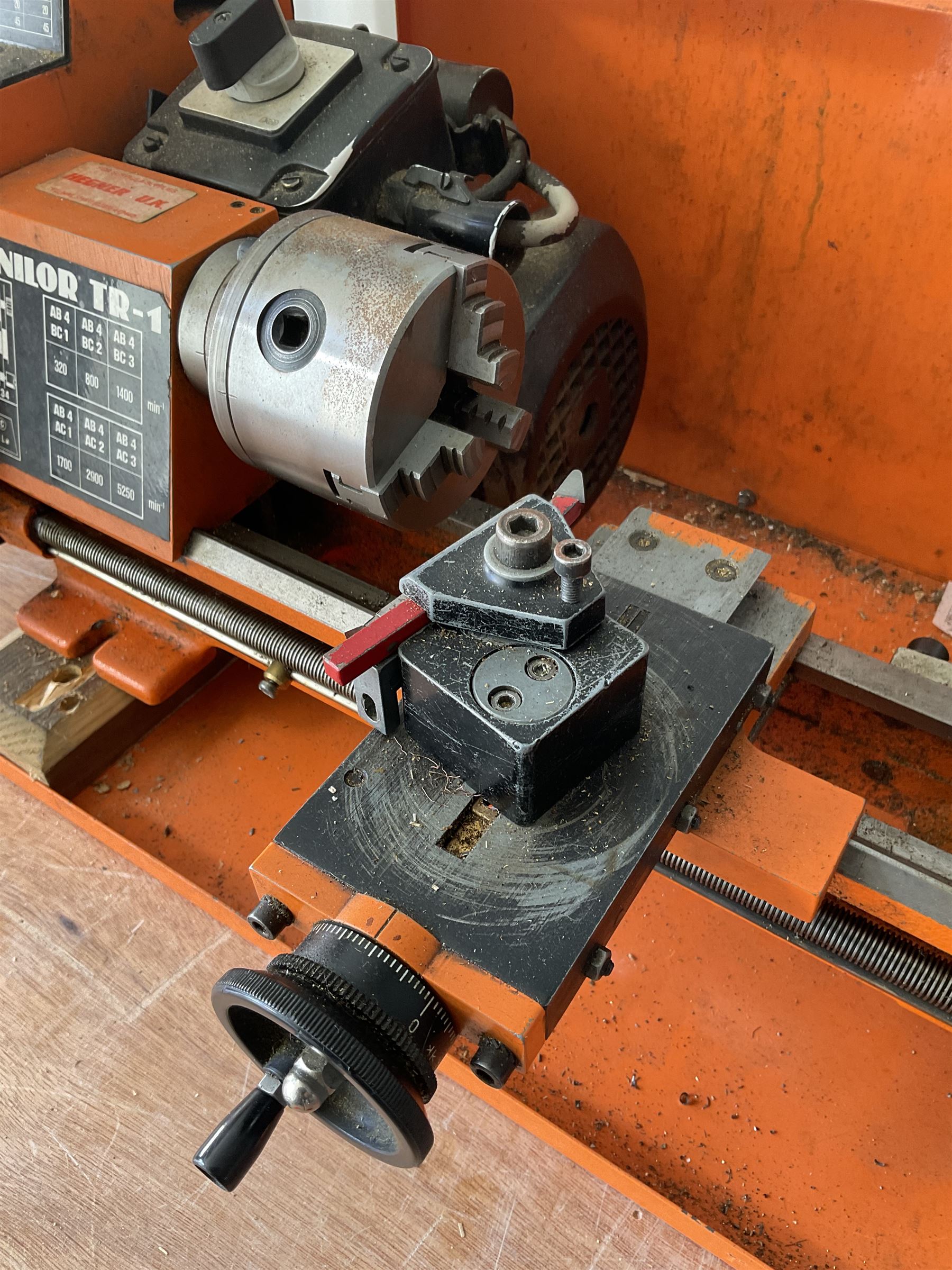 Minilor TR-1 metal lathe with three jaw self centring chuck, mounting plate - THIS LOT IS TO BE COLLECTED BY APPOINTMENT FROM DUGGLEBY STORAGE, GREAT HILL, EASTFIELD, SCARBOROUGH, YO11 3TX