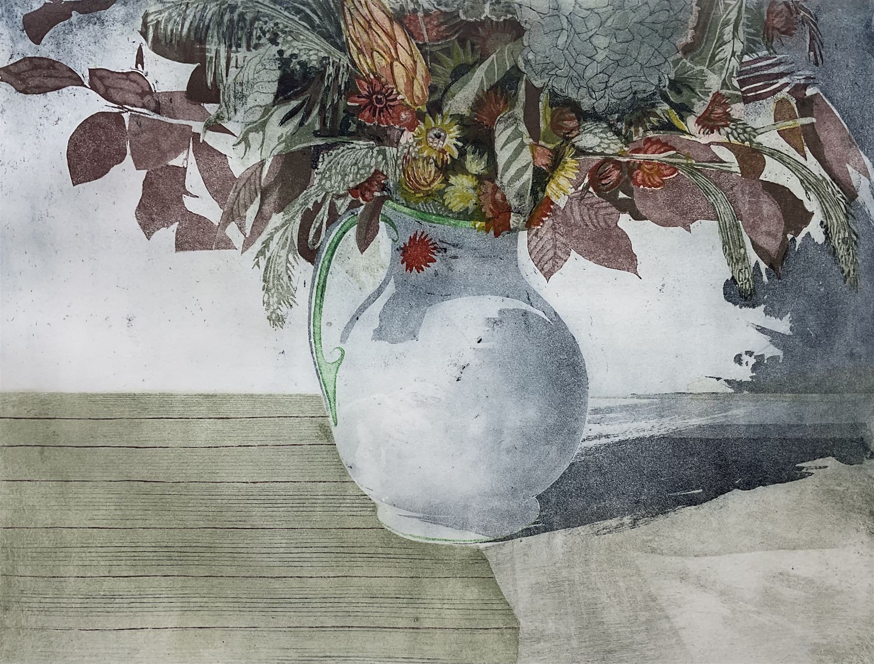 Richard Bawden (British 1936-): 'The White Jug', etching and aquatint signed titled and numbered 69/80 in pencil 33cm x 43cm