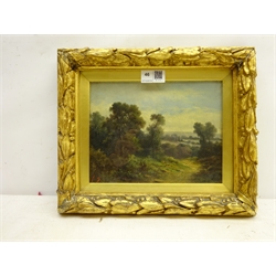 English School (19th century): Wooded Landscape, oil on canvas signed with monogram 16cm x 22cm  