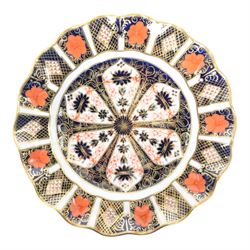 Royal Crown Derby Imari pattern 1128, two plates with fluted rim, together with Royal Crown Derby platter in pattern 6299, plates D22cm