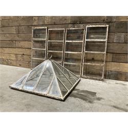 Victorian painted iron framed square garden cloche lantern, with associated sides (larger than the top piece), no fittings