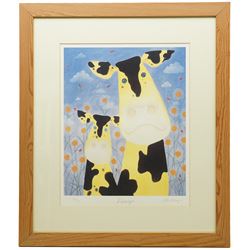 Mackenzie Thorpe (British 1956-): 'Daisys', limited edition colour lithograph signed titled and numbered 385/750 in pencil with blindstamp 44cm x 35cm