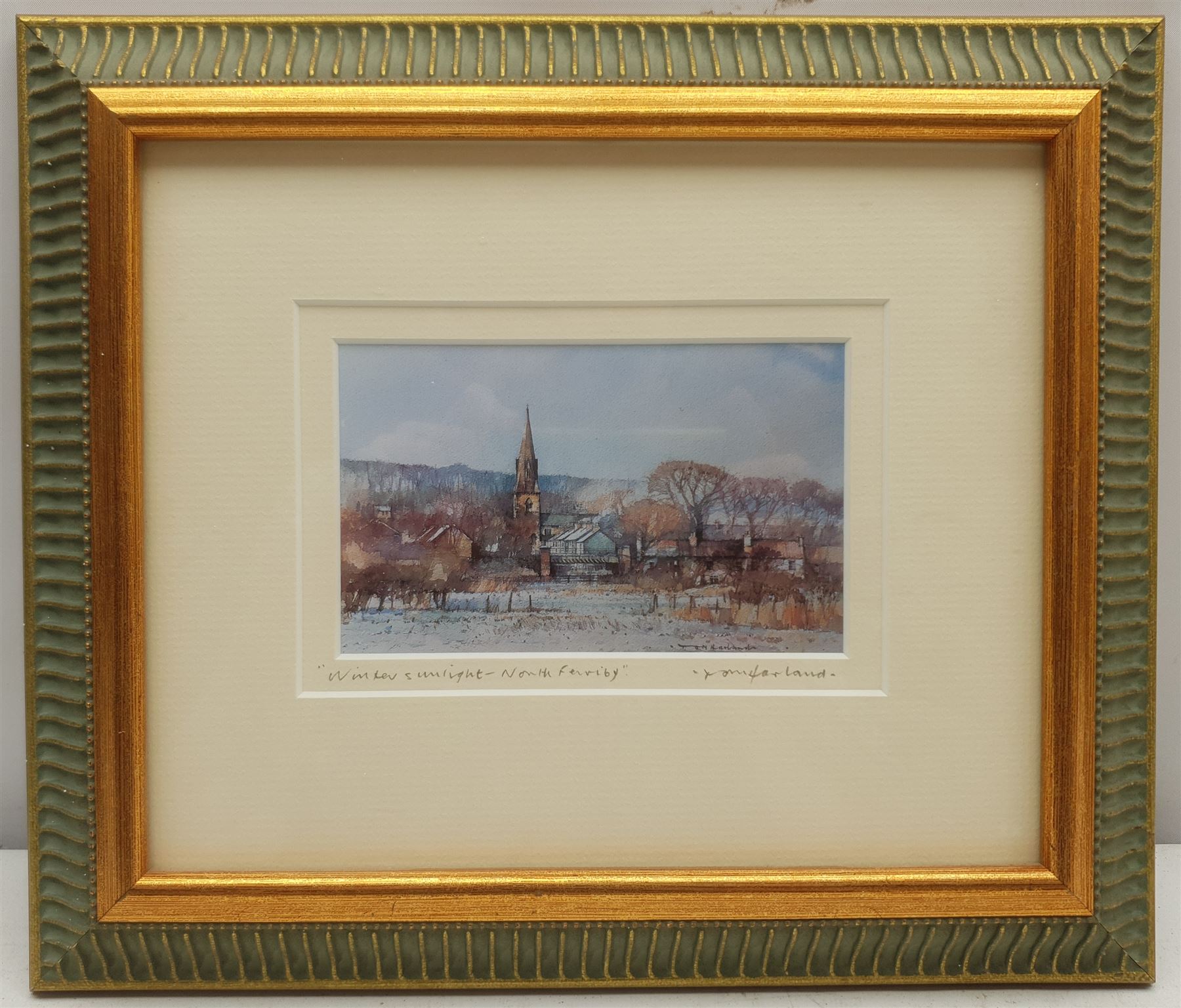 Daniel King (British c.1616-1661): Beverley Minster, 17th/18th century engraving 21cm x 31cm; Tom Harland (British 1945-2012): 'Winter Sunrise North Ferriby' and 'April Showers St Mary's Beverley', two colour prints signed in pencil, max 38cm x 45cm (3)