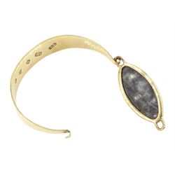 9ct gold oval Picasso jasper wide bangle by C W Sellors, Sheffield 2003