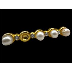 Four pairs of 9ct gold stud earrings, silver stone set stud earrings and a collection of costume jewellery brooches and bead necklaces