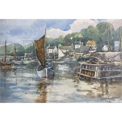 After Frank Rousse (British fl.1897-1917): Harbour Scene, watercolour bearing signature 28cm x 40cm 