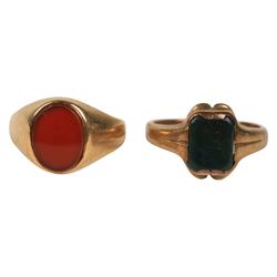 Two 9ct gold stone set signet rings, both hallmarked
