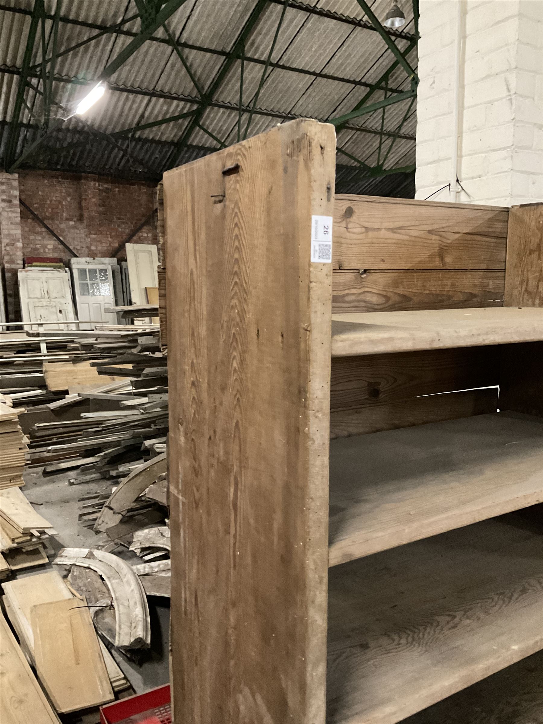 19th century pine shelving unit, fitted with eight shelves THIS LOT IS TO BE COLLECTED BY