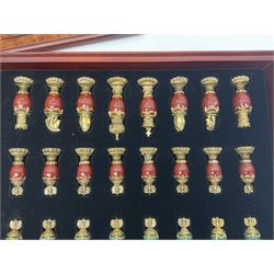 Franklin Mint House of Faberge 'The Imperial Jewelled Chess Set', to include set of chess pieces with malachite finish and a set with carnelian finish and a hardwood chess board