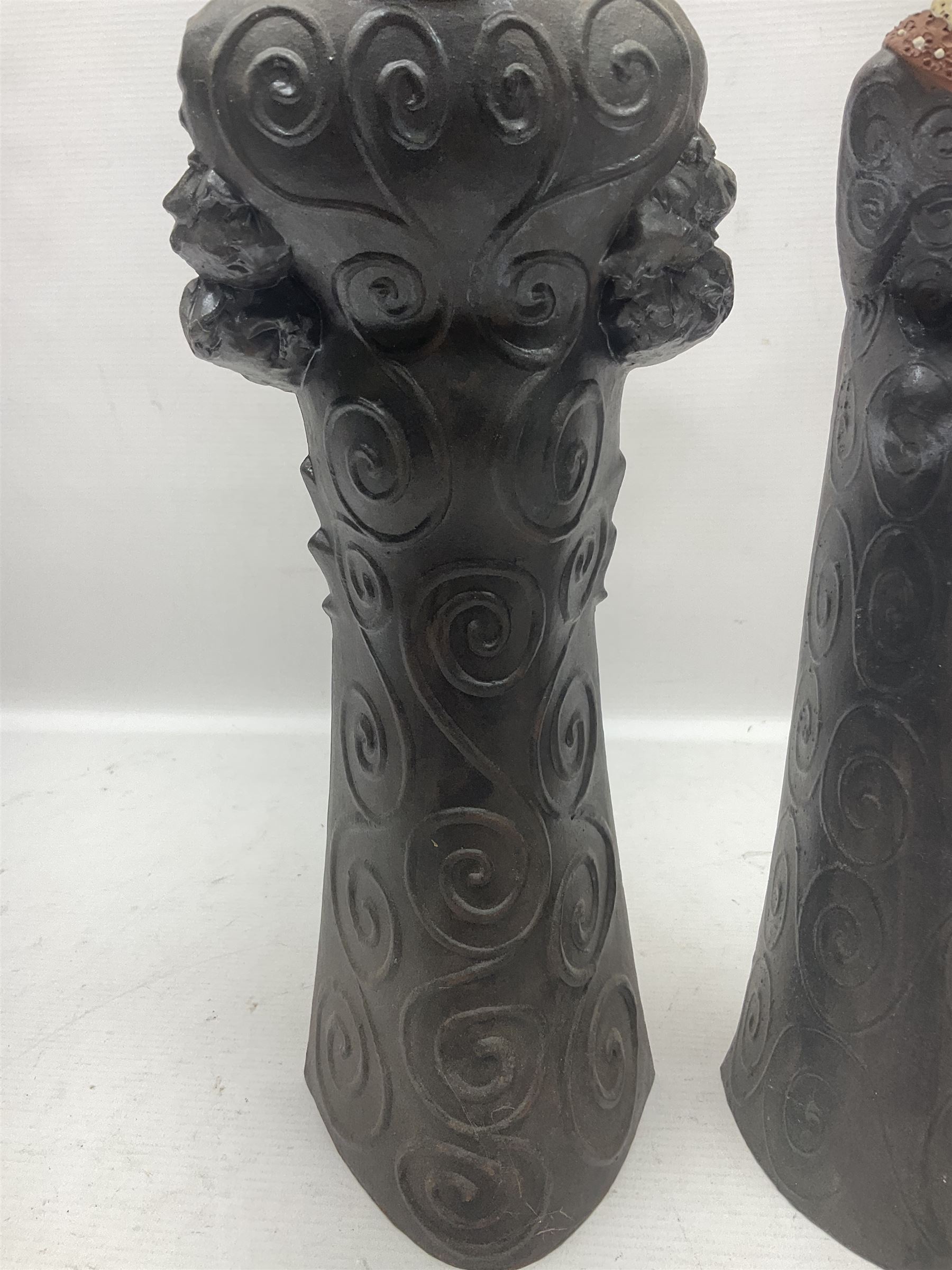 Leonard Stockley; two studio pottery figures modelled as a king and queen, both signed beneath,  H35cm