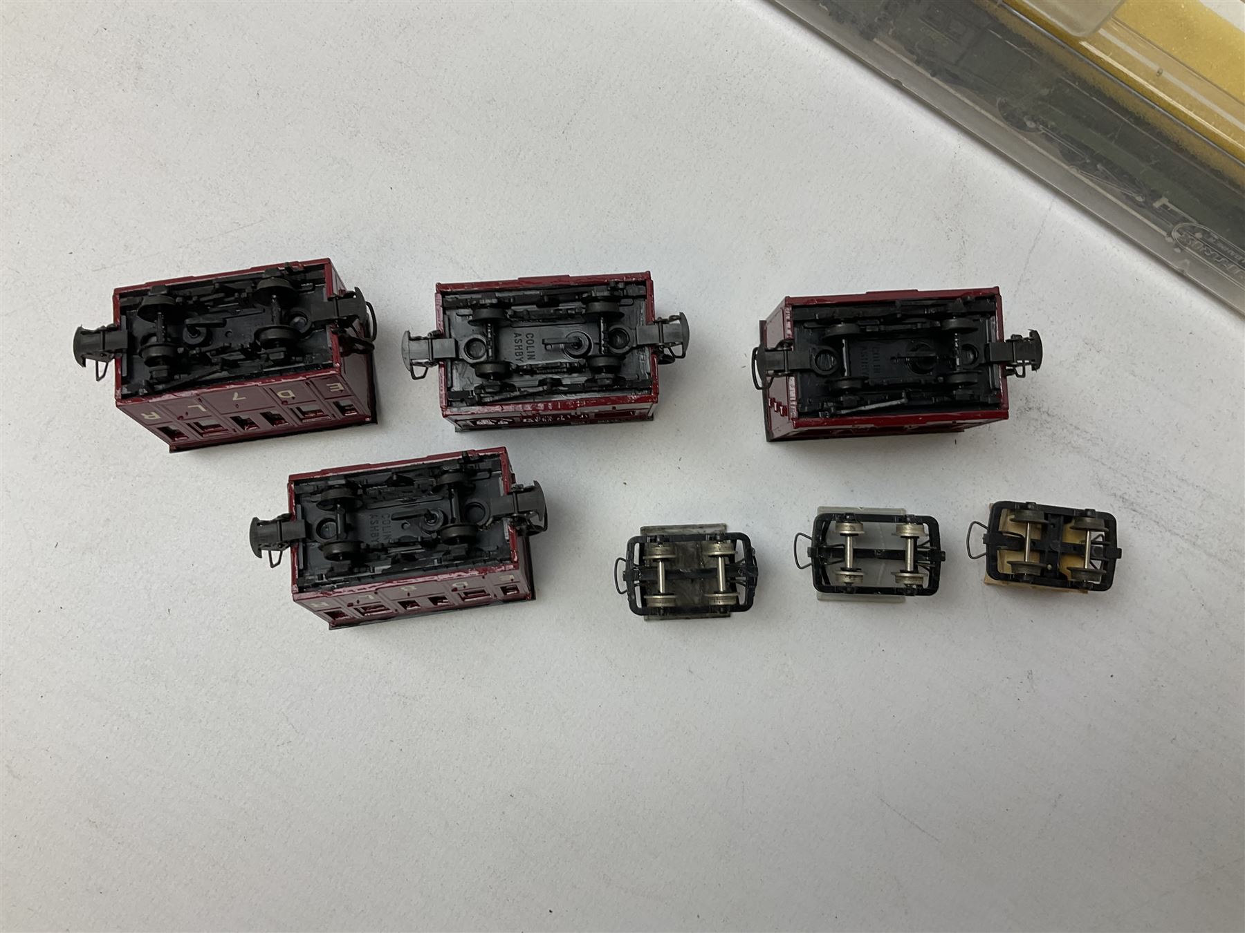 'N' gauge - Minitrix Class A4 4-6-2 locomotive 'Mallard' No.60022; in hard perspex case; Lima Diesel Shunter No.D2790; boxed; 0-6-0 locomotive 'Margaret' with four Colin Ashby EDLR coaches and three wagons; and Egger-Bahn 0-4-0 locomotive No.5 with two coaches in hard plastic boxes (13)