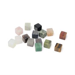 Fifteen cube mineral specimens, each cut and polished to highlight natural formations, inc...