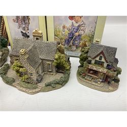 Twenty three Lilliput Lanes, including Village School, Lace's Shoe Shop, Cockles & Muscles, Scotland the Brave etc, together with The Leonardo Collection Paint Box Poppets and Gullivers World magazines 