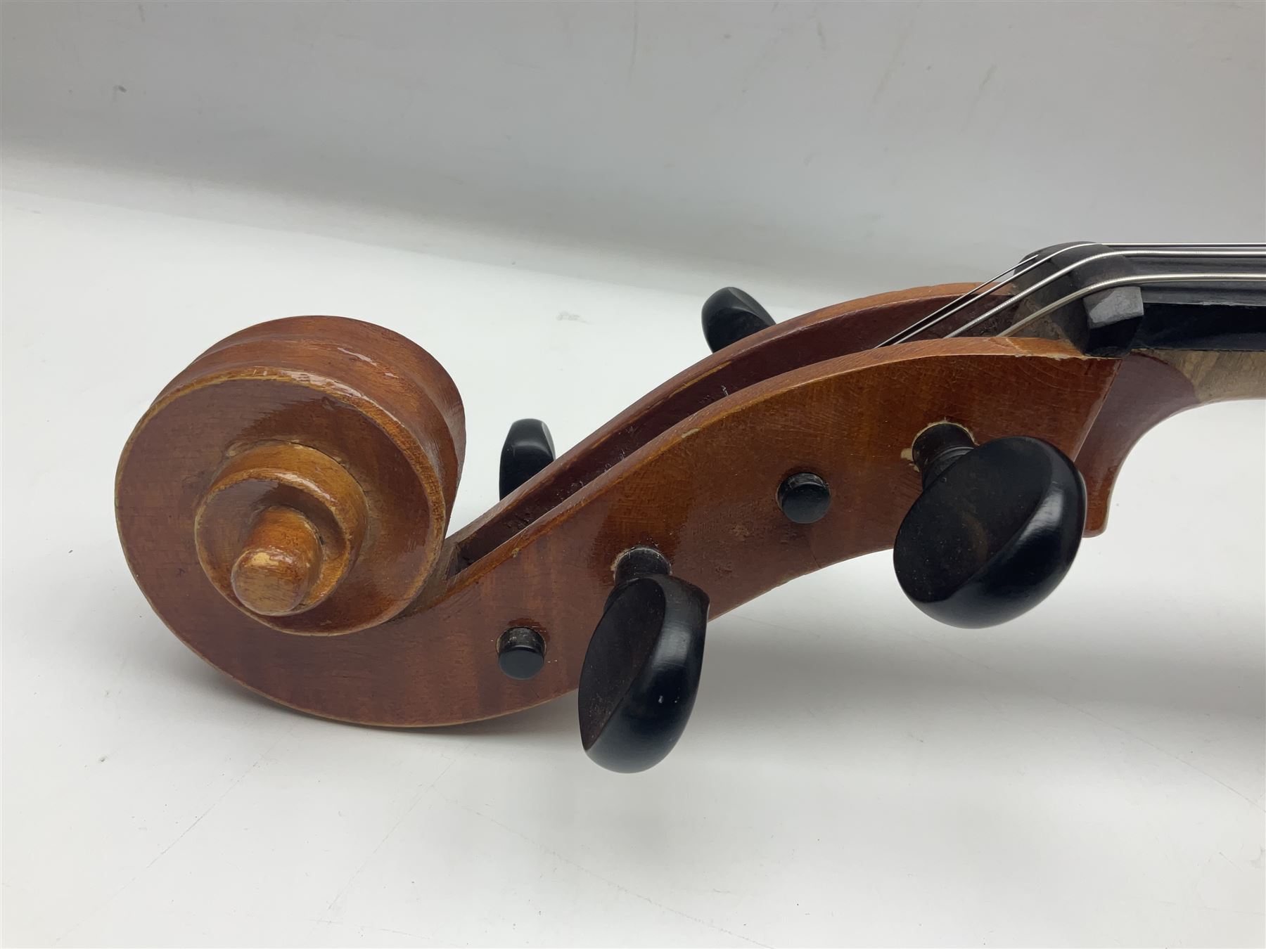 German half-size cello with 69cm two-piece maple back and ribs and spruce top; L112.5cm overall; in soft carrying case with two bows