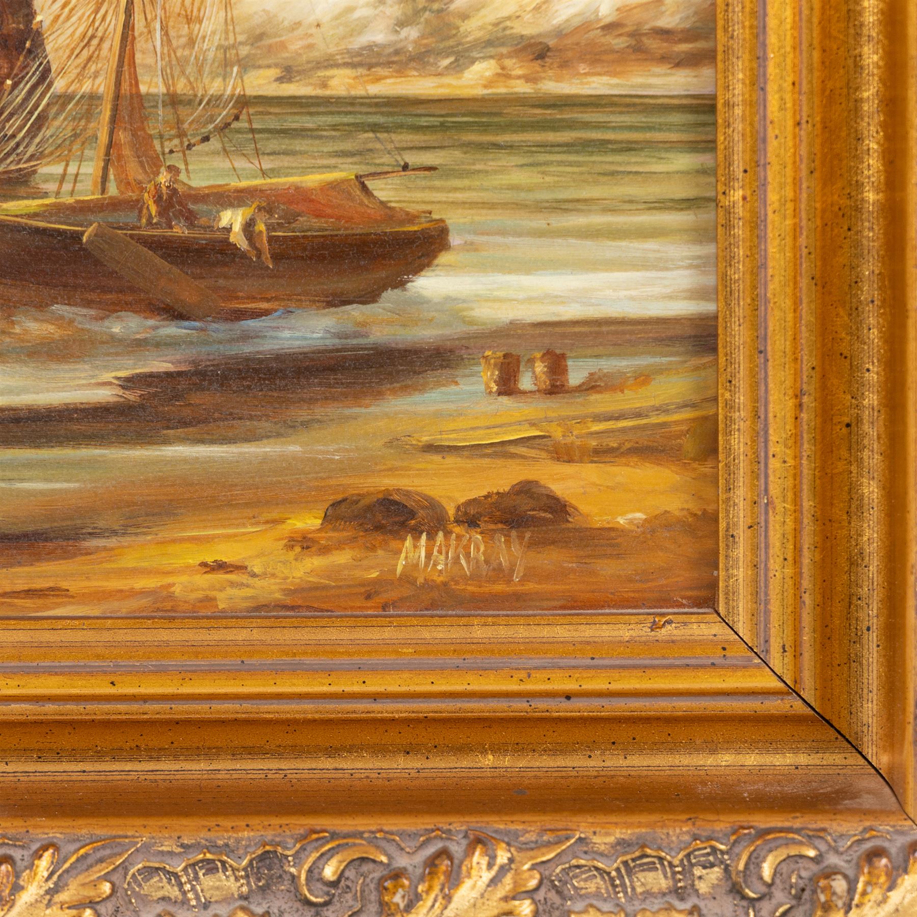 Continental School (20th Century): Shipping Scenes, two oils on panel and one on canvas variously signed in gilt frames, largest 29cm x 38cm (3)