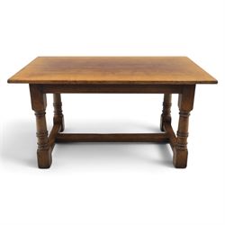 Titchmarsh & Goodwin style solid oak refectory table, rectangular top raised on block and ...